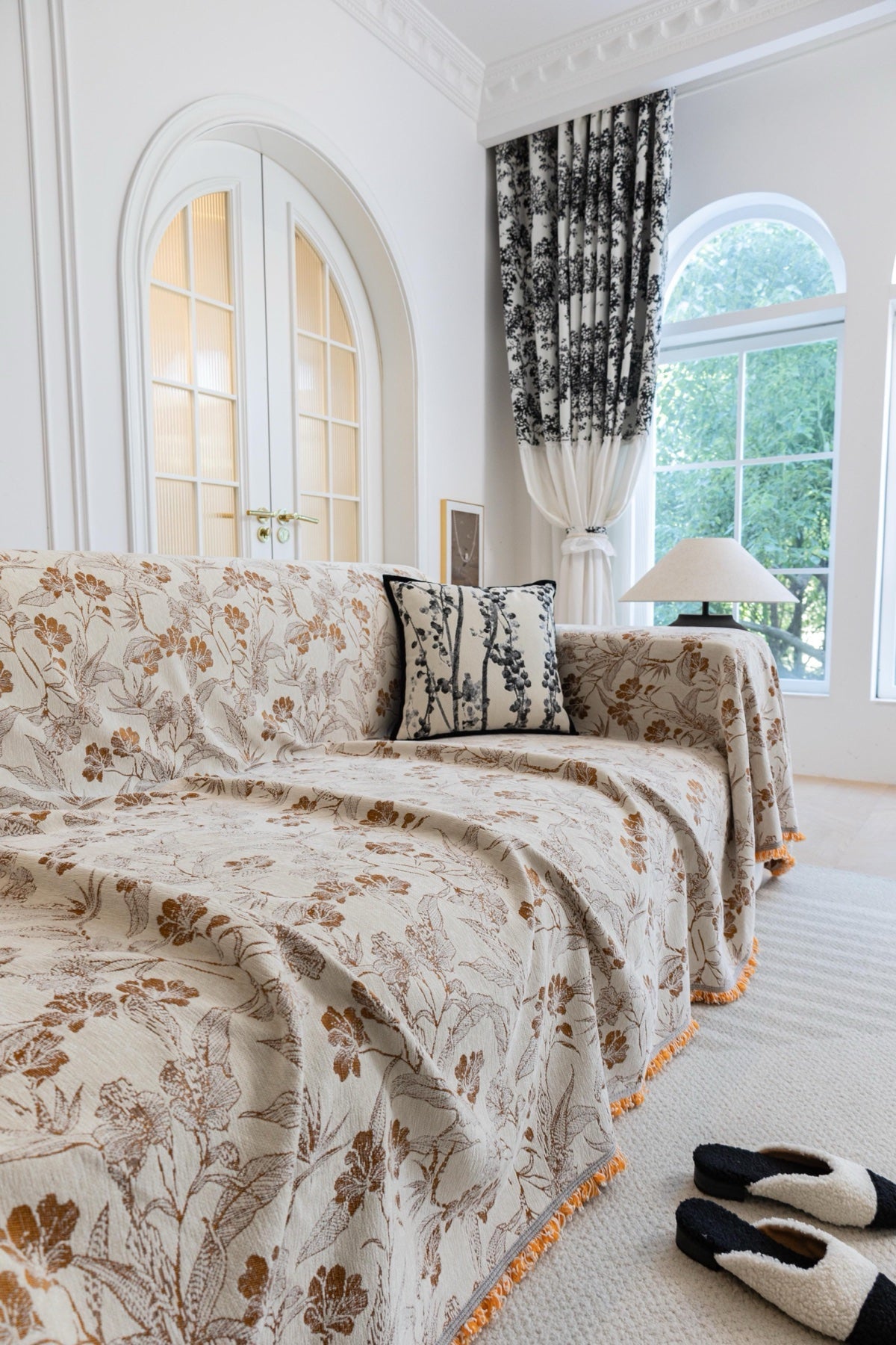 Decor Cedar Aurelia Fringed Floral Jacquard Sofa Throw Cover sofa throw cover in United States - color and texture view 4