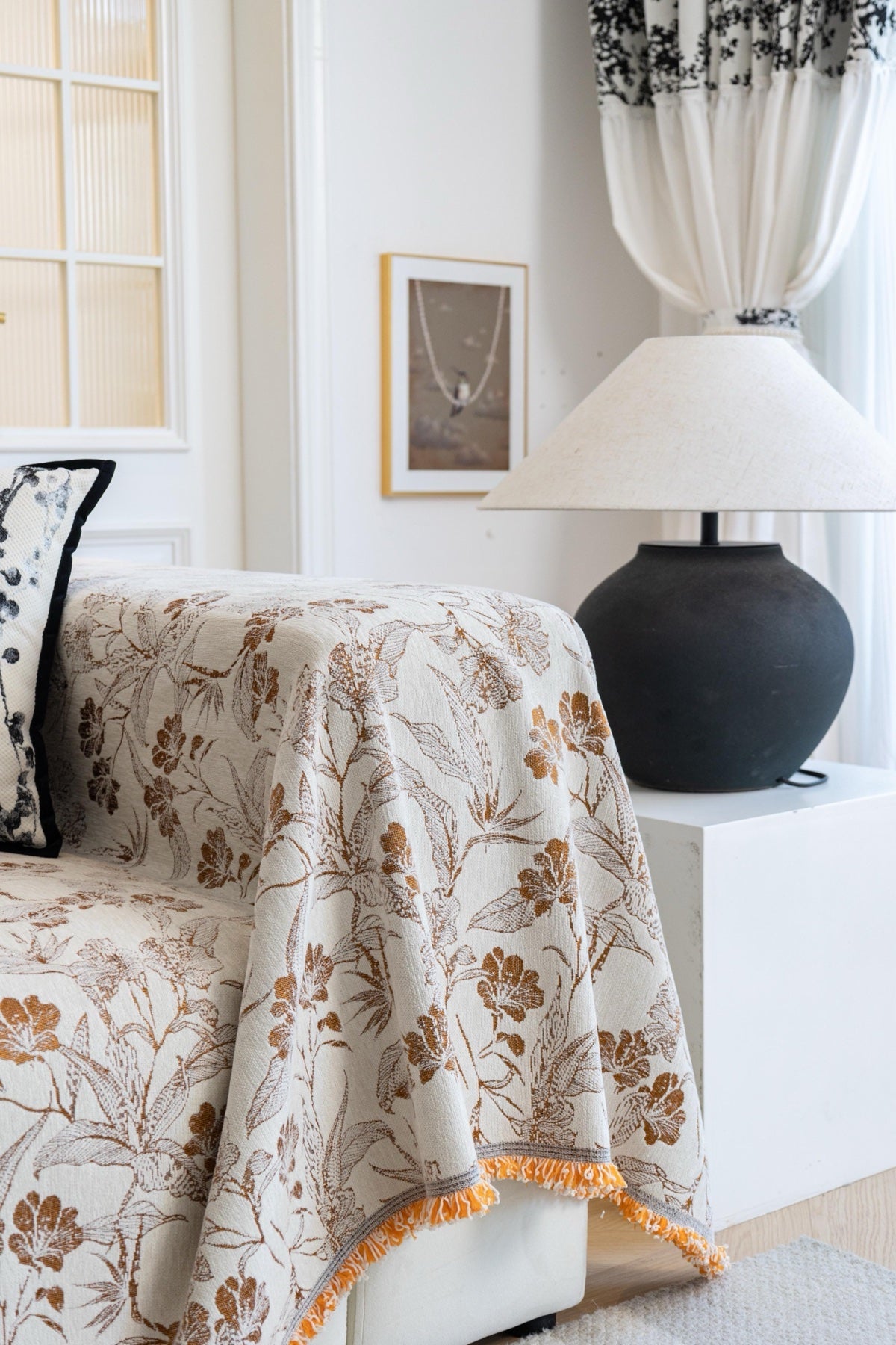 Decor Cedar Aurelia Fringed Floral Jacquard Sofa Throw Cover sofa throw cover in United States - color and texture view 7