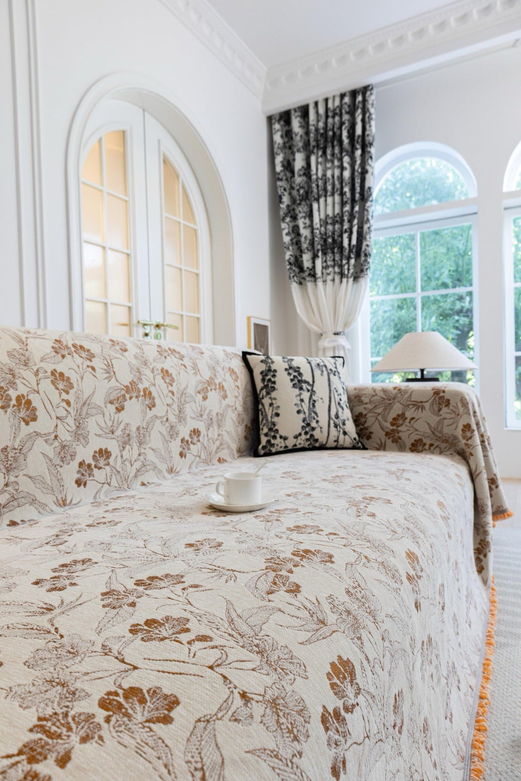 Decor Cedar Aurelia Fringed Floral Jacquard Sofa Throw Cover sofa throw cover in United States - color and texture view 6