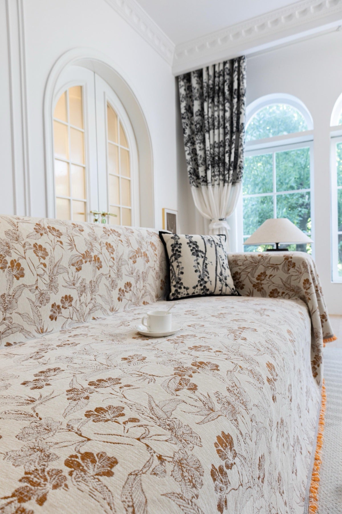Decor Cedar Aurelia Fringed Floral Jacquard Sofa Throw Cover sofa throw cover in United States - color and texture view 6