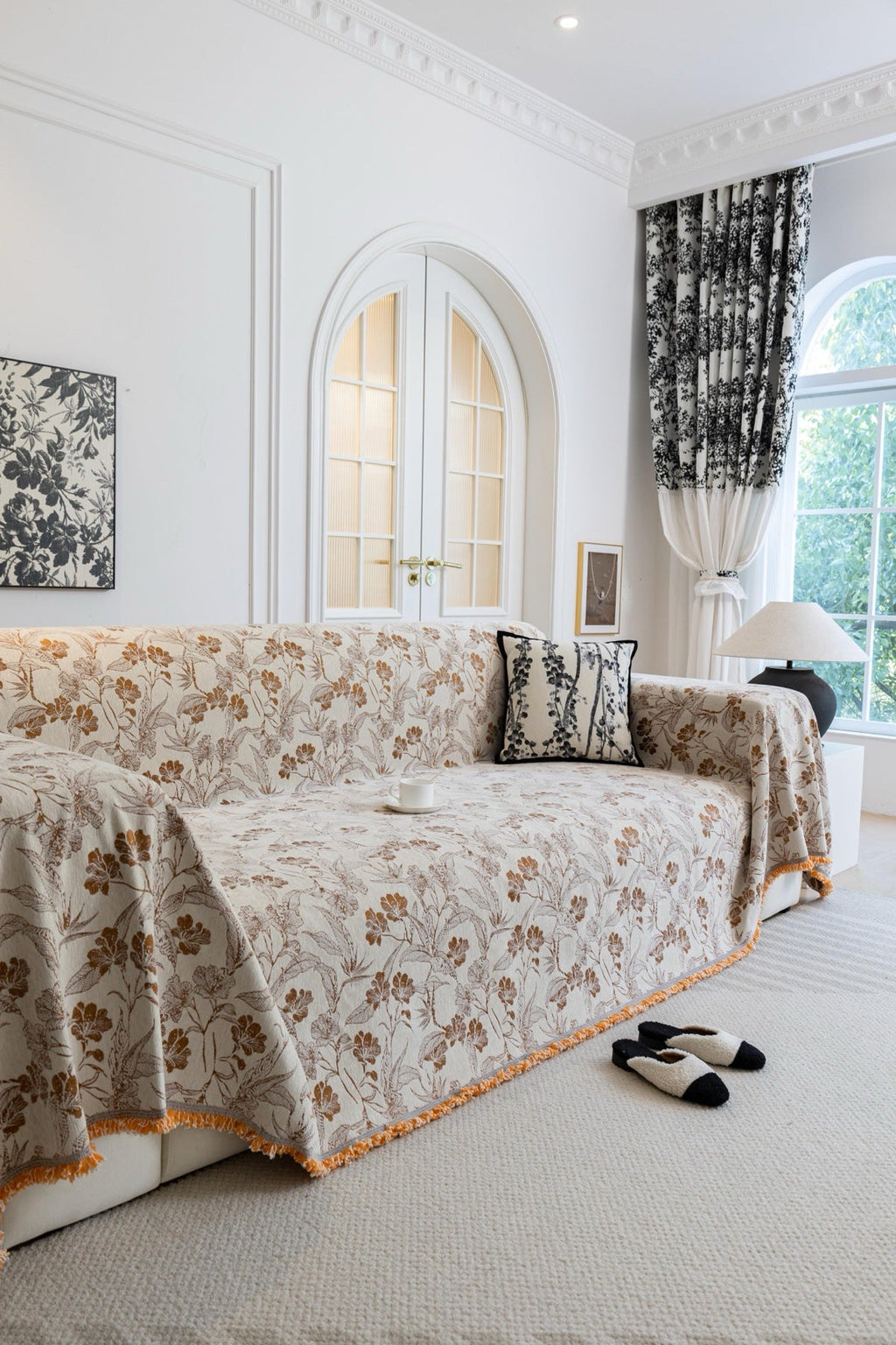 Decor Cedar Aurelia Fringed Floral Jacquard Sofa Throw Cover sofa throw cover in United States - color and texture view 5