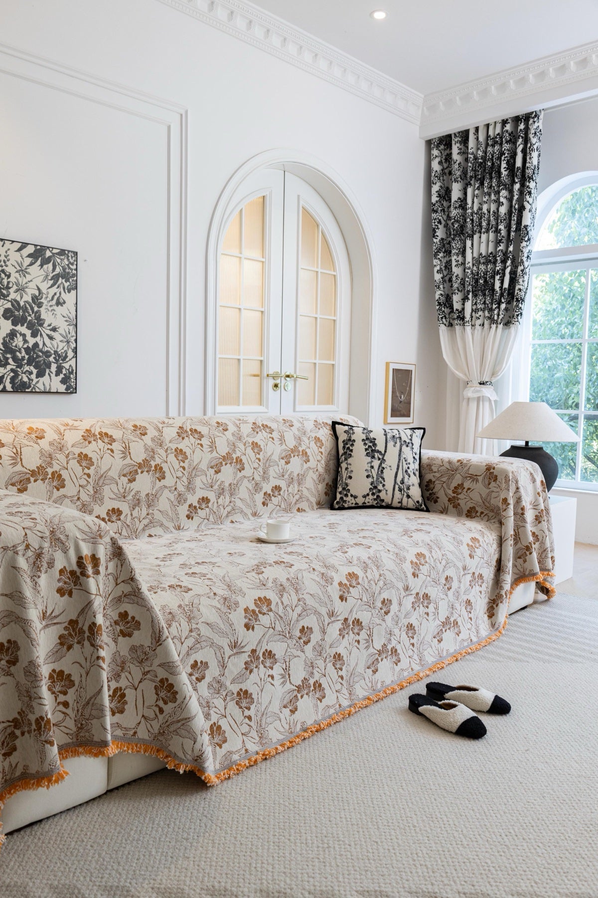Decor Cedar Aurelia Fringed Floral Jacquard Sofa Throw Cover sofa throw cover in United States - color and texture view 5
