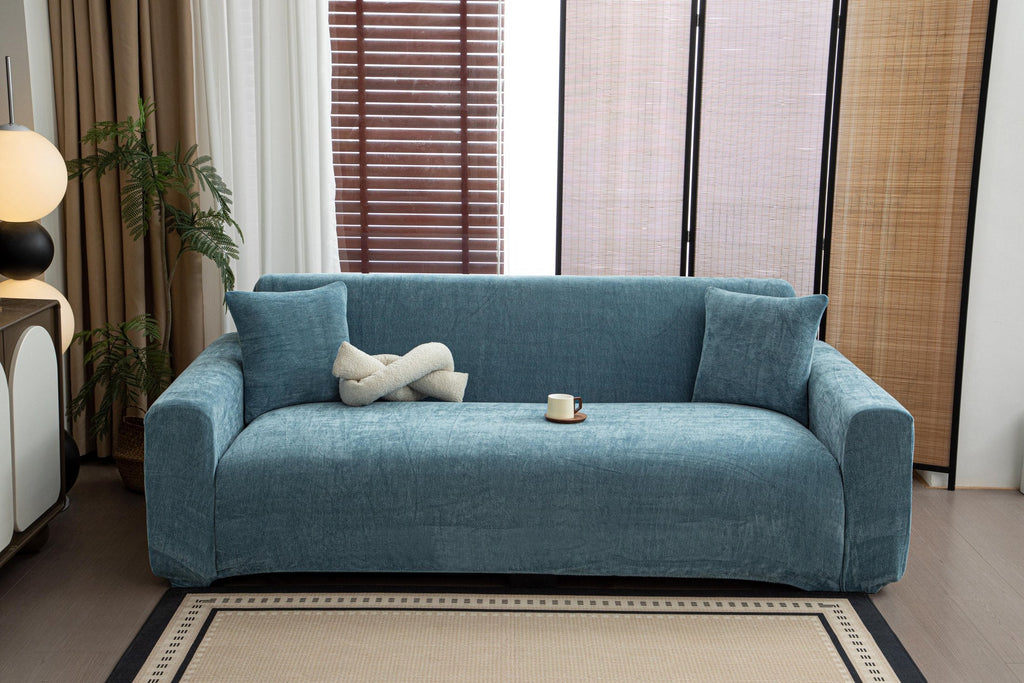 Decor Cedar Marlow Chenille Stretch Sofa Cover lifestyle product image for weather resistant sofa cover in United States