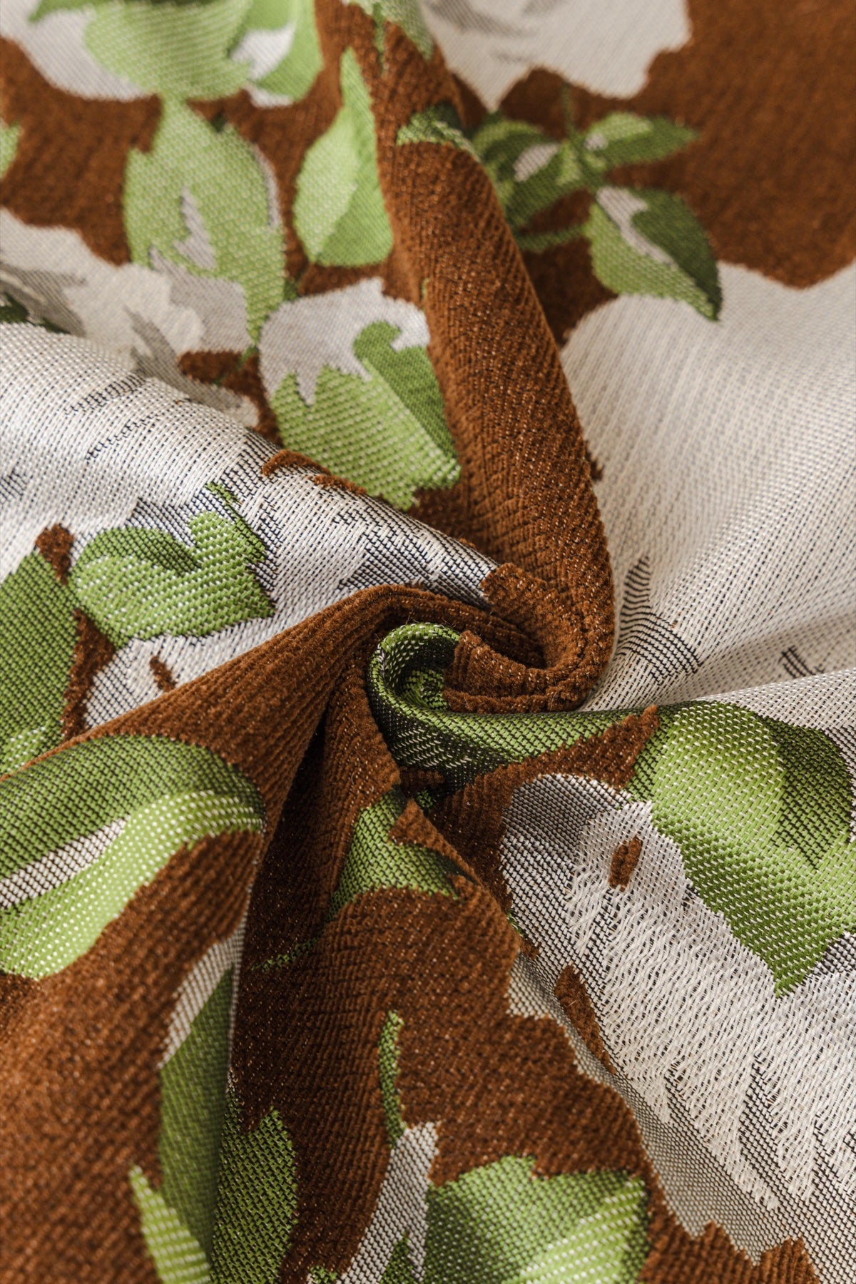 Decor Cedar Camellia Skirted Floral Sofa Throw Cover in Olive Cocoa Floral - floral fabric and skirt edge detail for floral sofa throw covers in United States