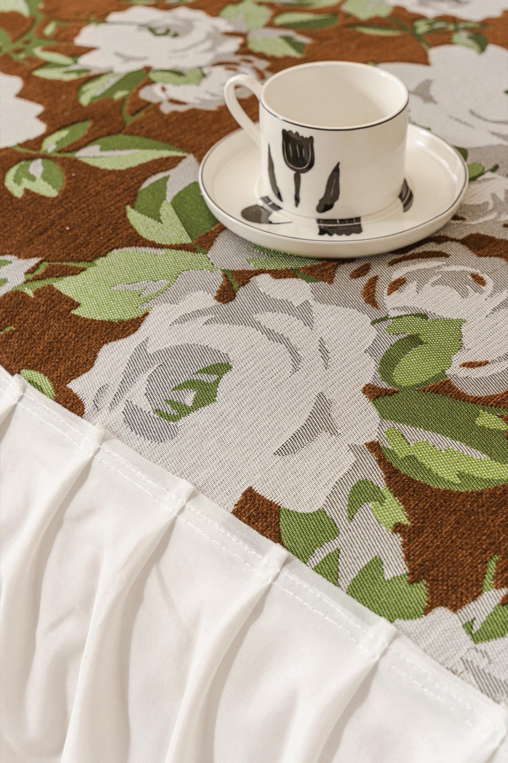 Decor Cedar Camellia Skirted Floral Sofa Throw Cover in Olive Cocoa Floral - floral fabric and skirt edge detail for floral sofa throw covers in United States