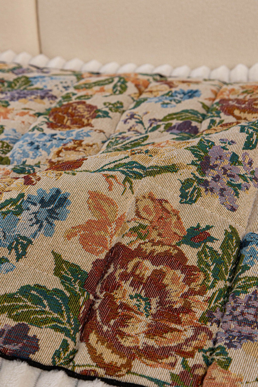 Decor Cedar Celeste Floral Jacquard Sofa Seat Cover in Ivory Garden Floral - floral jacquard fabric detail for floral sofa seat covers in United States