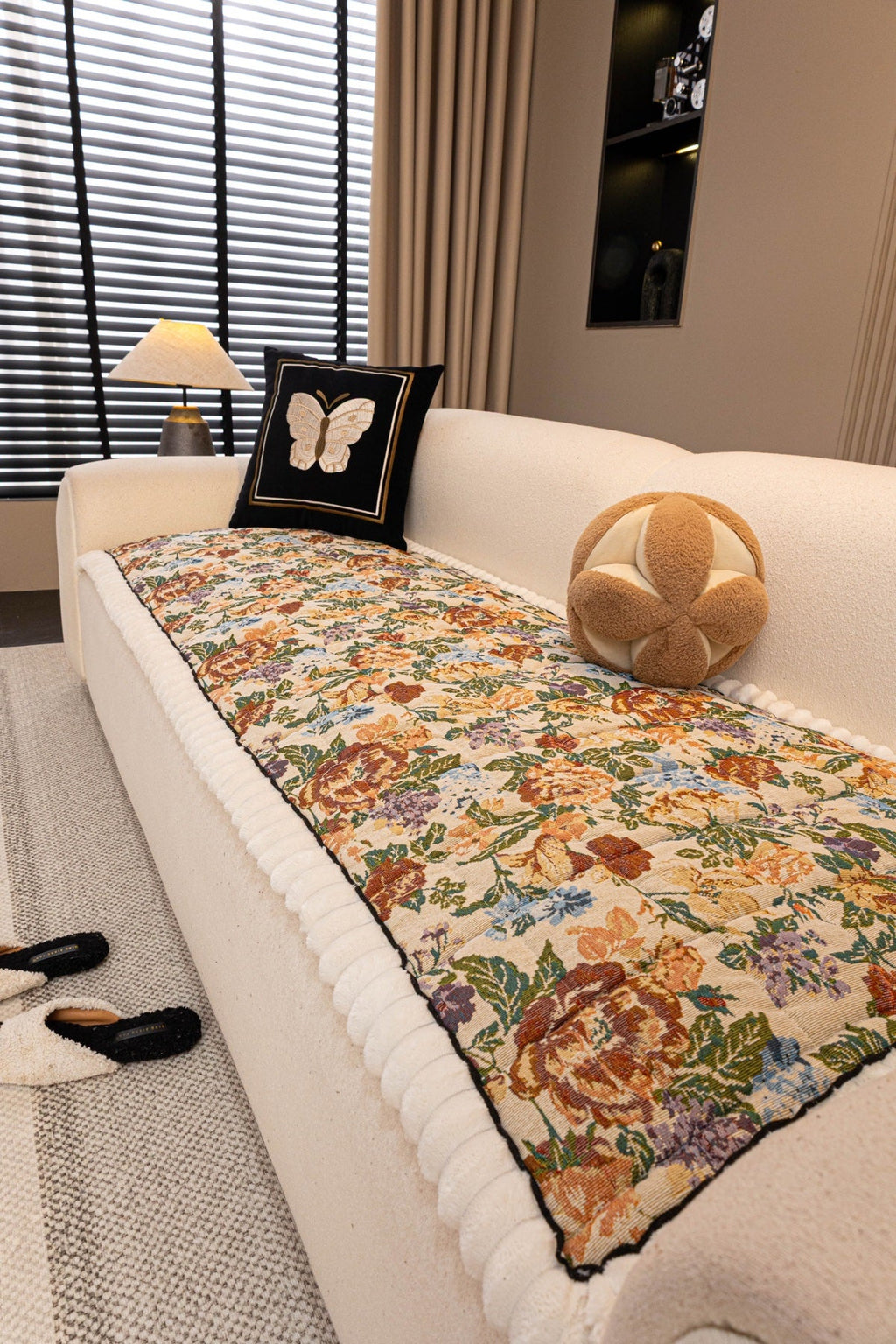 Decor Cedar Celeste Floral Jacquard Sofa Seat Cover in Ivory Garden Floral - styled sofa seat cover for floral sofa seat covers in United States