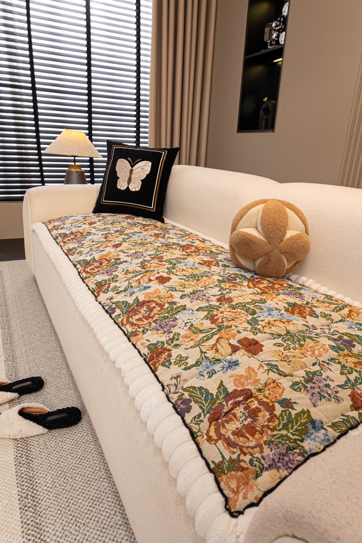 Decor Cedar Celeste Floral Jacquard Sofa Seat Cover in Ivory Garden Floral - styled sofa seat cover for floral sofa seat covers in United States
