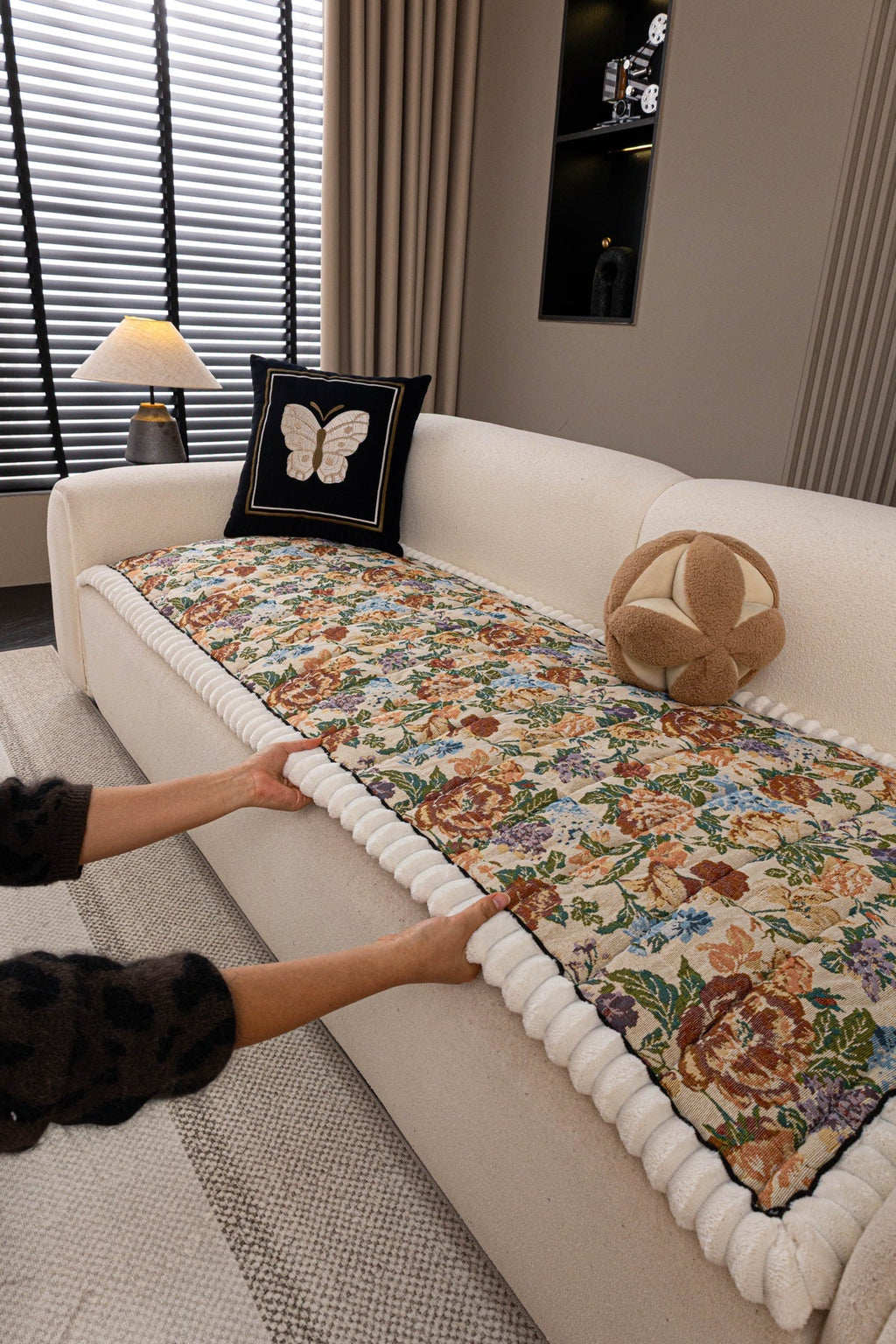 Decor Cedar Celeste Floral Jacquard Sofa Seat Cover in Ivory Garden Floral - styled sofa seat cover for floral sofa seat covers in United States