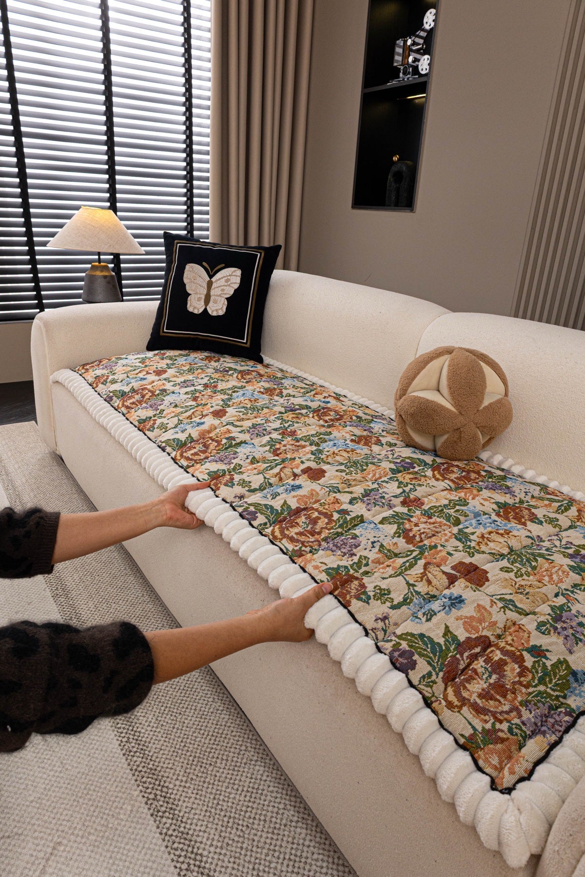 Decor Cedar Celeste Floral Jacquard Sofa Seat Cover in Ivory Garden Floral - styled sofa seat cover for floral sofa seat covers in United States