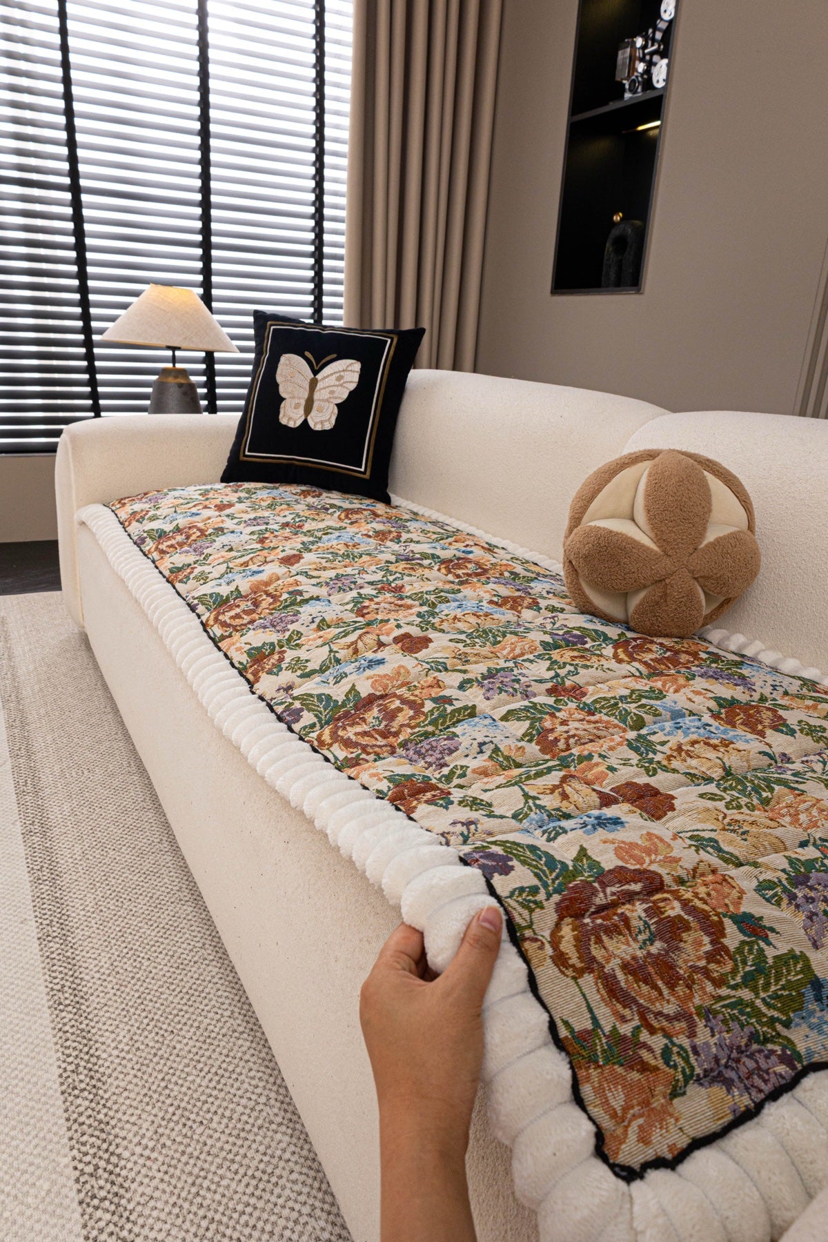 Decor Cedar Celeste Floral Jacquard Sofa Seat Cover in Ivory Garden Floral - styled sofa seat cover for floral sofa seat covers in United States