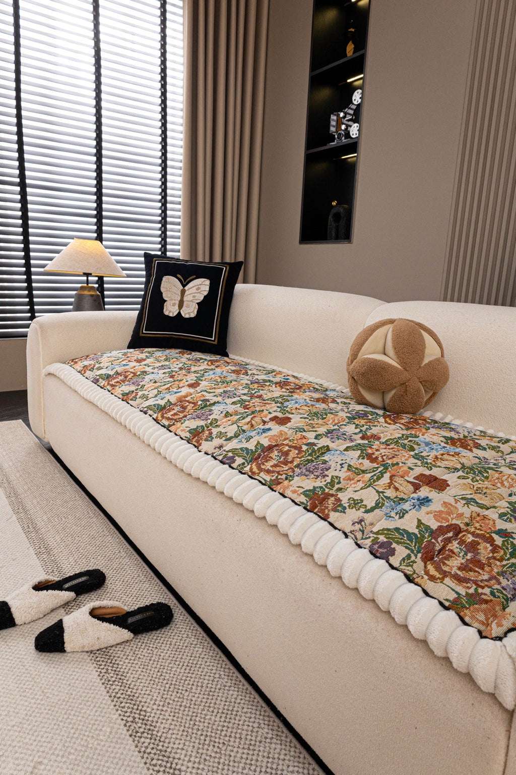 Decor Cedar Celeste Floral Jacquard Sofa Seat Cover in Ivory Garden Floral - styled sofa seat cover for floral sofa seat covers in United States