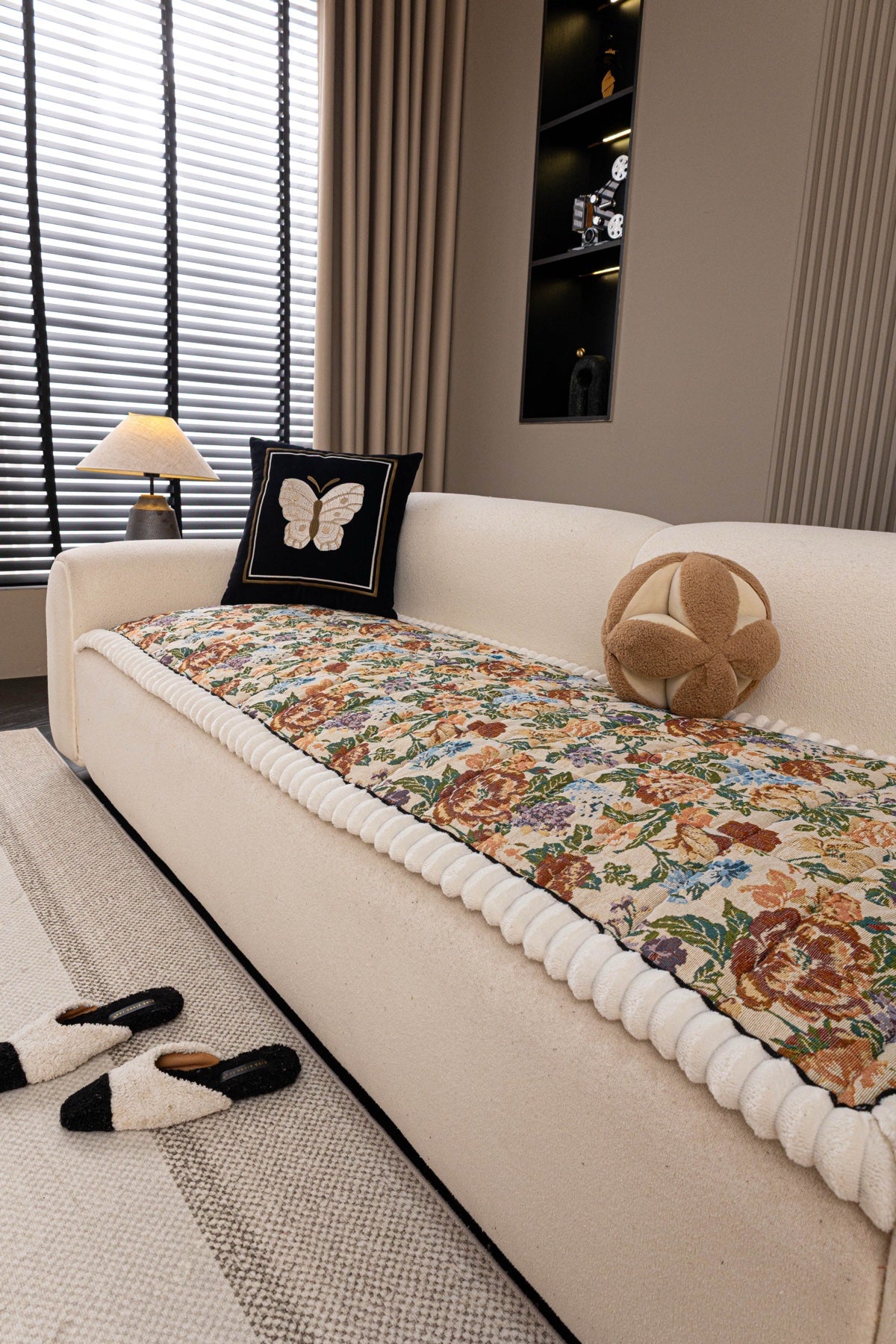 Decor Cedar Celeste Floral Jacquard Sofa Seat Cover in Ivory Garden Floral - styled sofa seat cover for floral sofa seat covers in United States