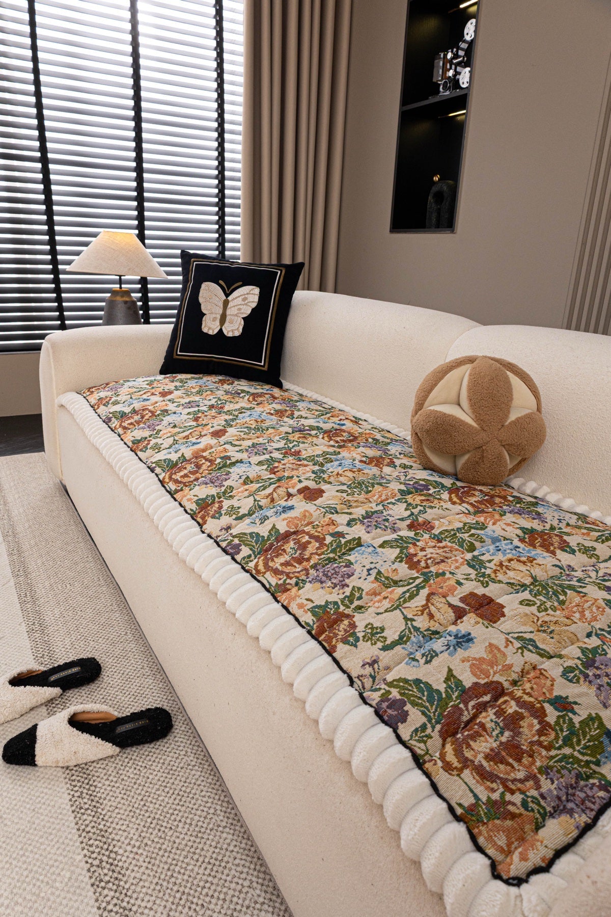 Decor Cedar Celeste Floral Jacquard Sofa Seat Cover in Ivory Garden Floral - styled sofa seat cover for floral sofa seat covers in United States