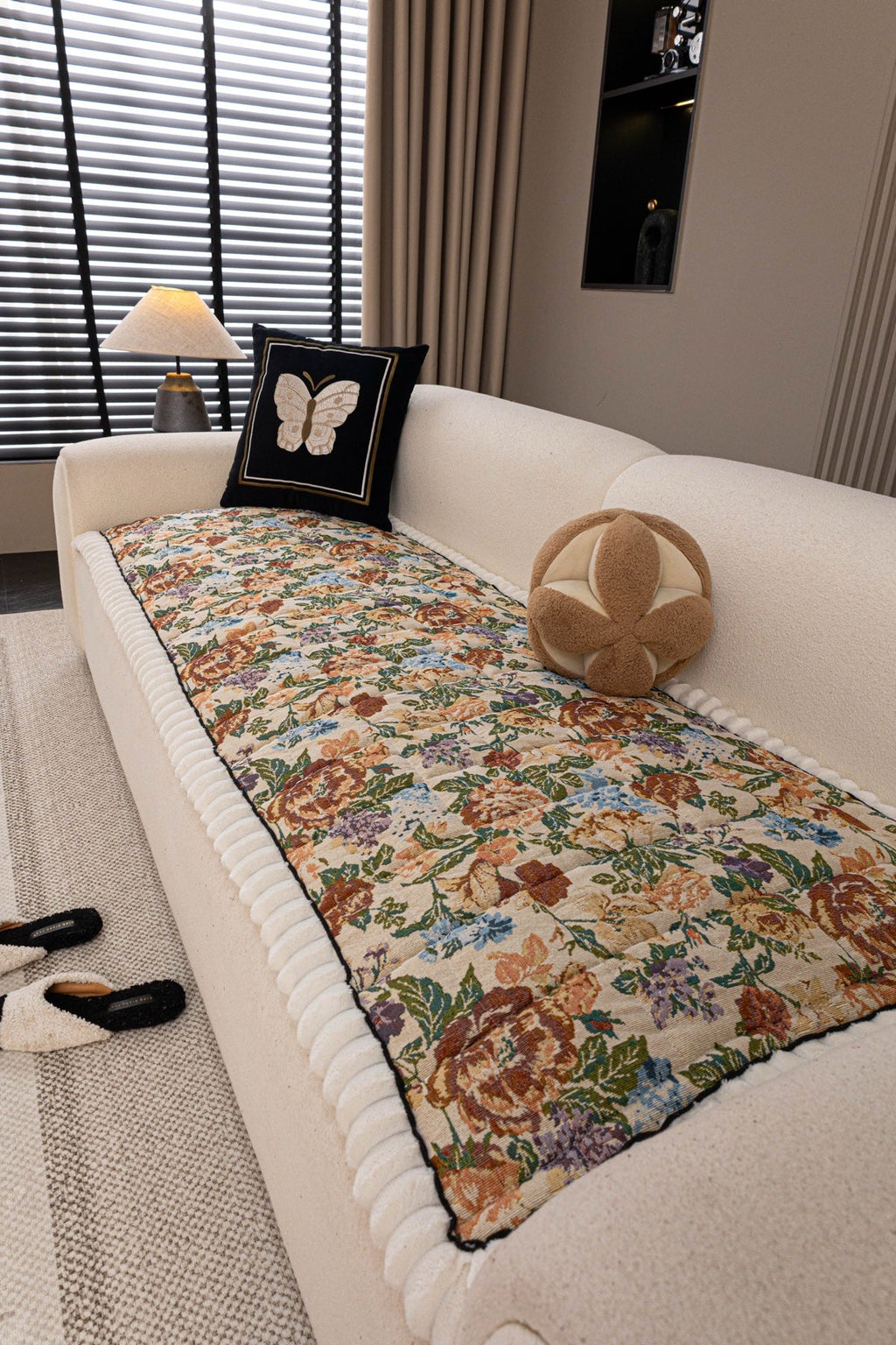 Decor Cedar Celeste Floral Jacquard Sofa Seat Cover in Ivory Garden Floral - styled sofa seat cover for floral sofa seat covers in United States