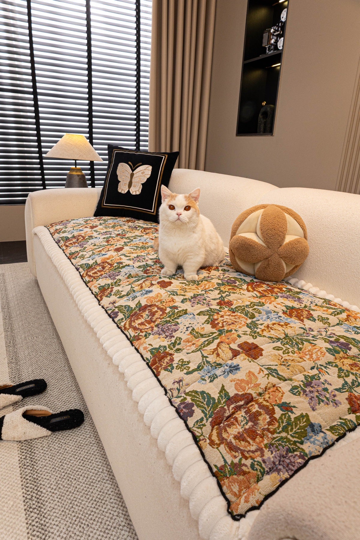 Decor Cedar Celeste Floral Jacquard Sofa Seat Cover in Ivory Garden Floral - pet-friendly sofa styling for floral sofa seat covers in United States