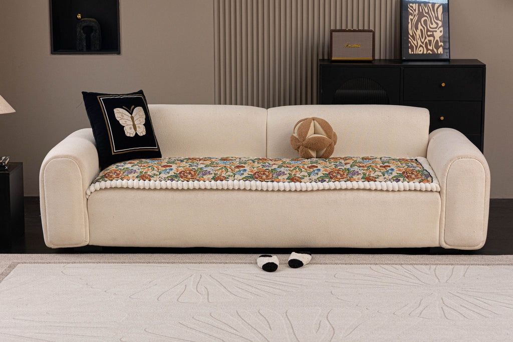 Decor Cedar Celeste Floral Jacquard Sofa Seat Cover in Ivory Garden Floral - front sofa fit view for floral sofa seat covers in United States