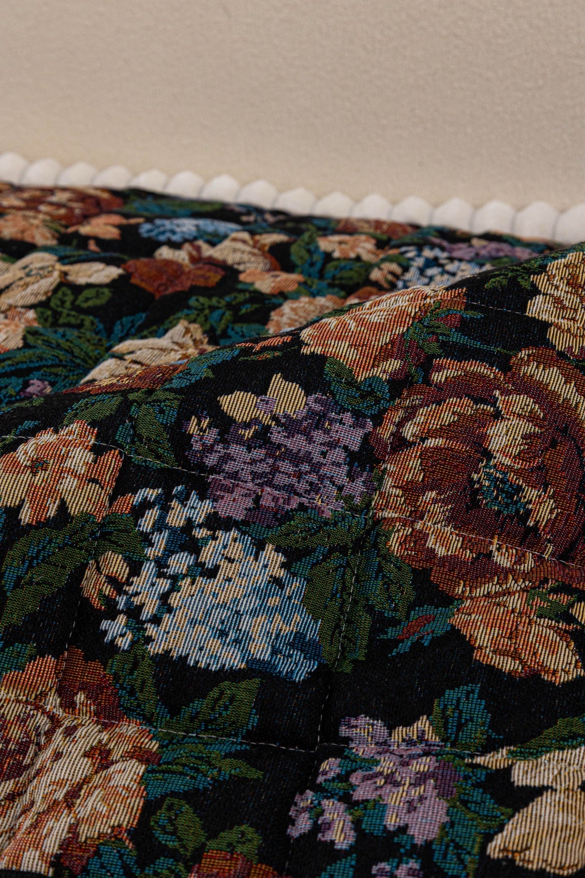 Decor Cedar Celeste Floral Jacquard Sofa Seat Cover in Midnight Garden Floral - floral jacquard fabric detail for floral sofa seat covers in United States