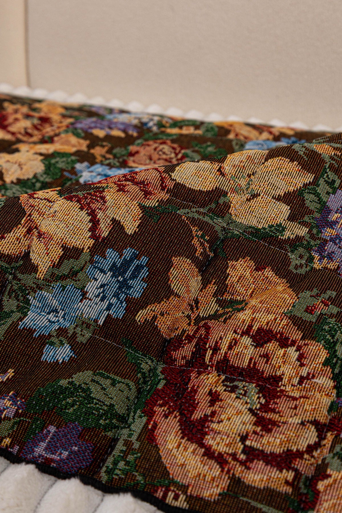 Decor Cedar Celeste Floral Jacquard Sofa Seat Cover in Midnight Garden Floral - floral jacquard fabric detail for floral sofa seat covers in United States