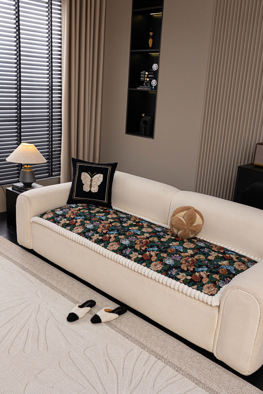 Decor Cedar Celeste Floral Jacquard Sofa Seat Cover in Midnight Garden Floral - styled sofa seat cover for floral sofa seat covers in United States