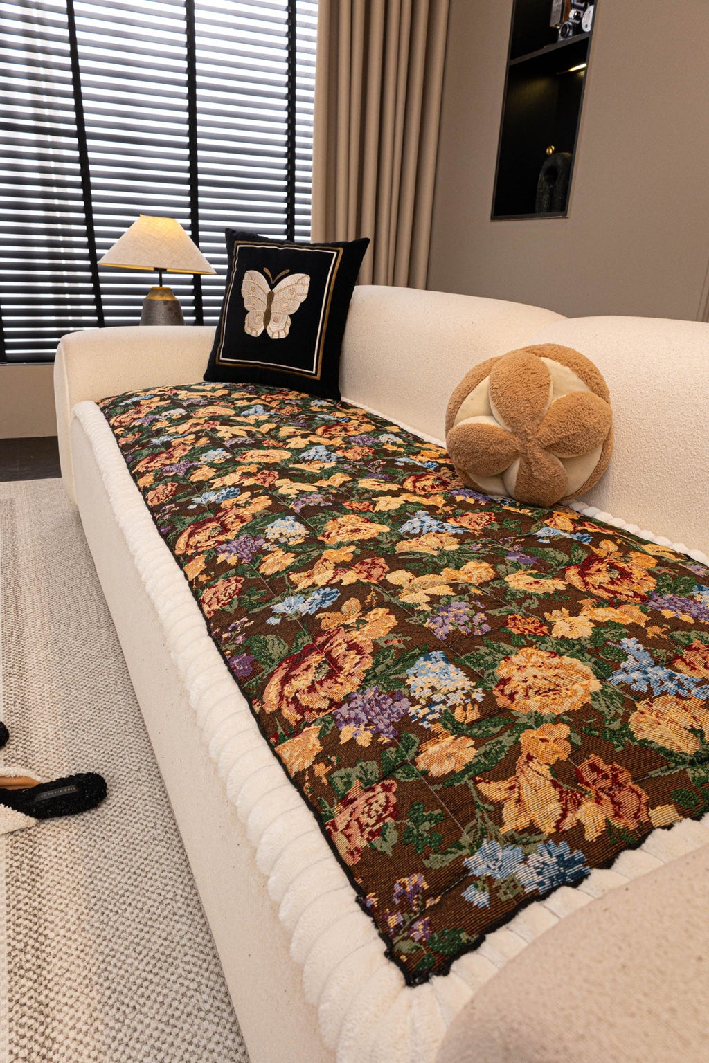 Decor Cedar Celeste Floral Jacquard Sofa Seat Cover in Midnight Garden Floral - styled sofa seat cover for floral sofa seat covers in United States