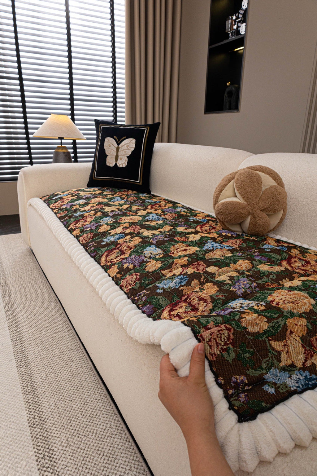 Decor Cedar Celeste Floral Jacquard Sofa Seat Cover in Midnight Garden Floral - styled sofa seat cover for floral sofa seat covers in United States