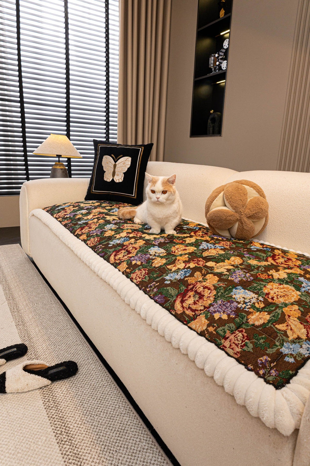 Decor Cedar Celeste Floral Jacquard Sofa Seat Cover in Midnight Garden Floral - pet-friendly sofa styling for floral sofa seat covers in United States