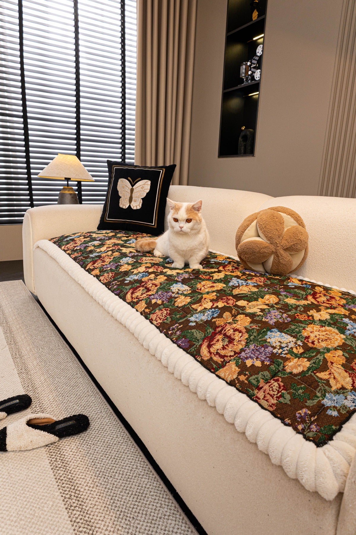 Decor Cedar Celeste Floral Jacquard Sofa Seat Cover in Midnight Garden Floral - pet-friendly sofa styling for floral sofa seat covers in United States