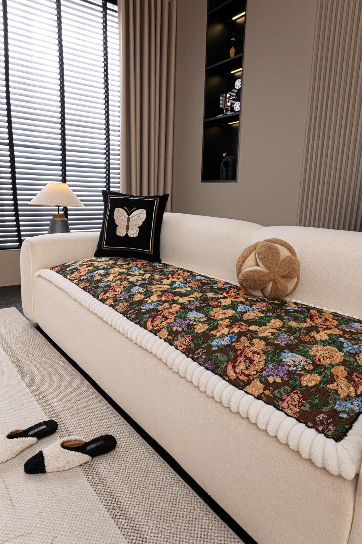 Decor Cedar Celeste Floral Jacquard Sofa Seat Cover in Midnight Garden Floral - styled sofa seat cover for floral sofa seat covers in United States
