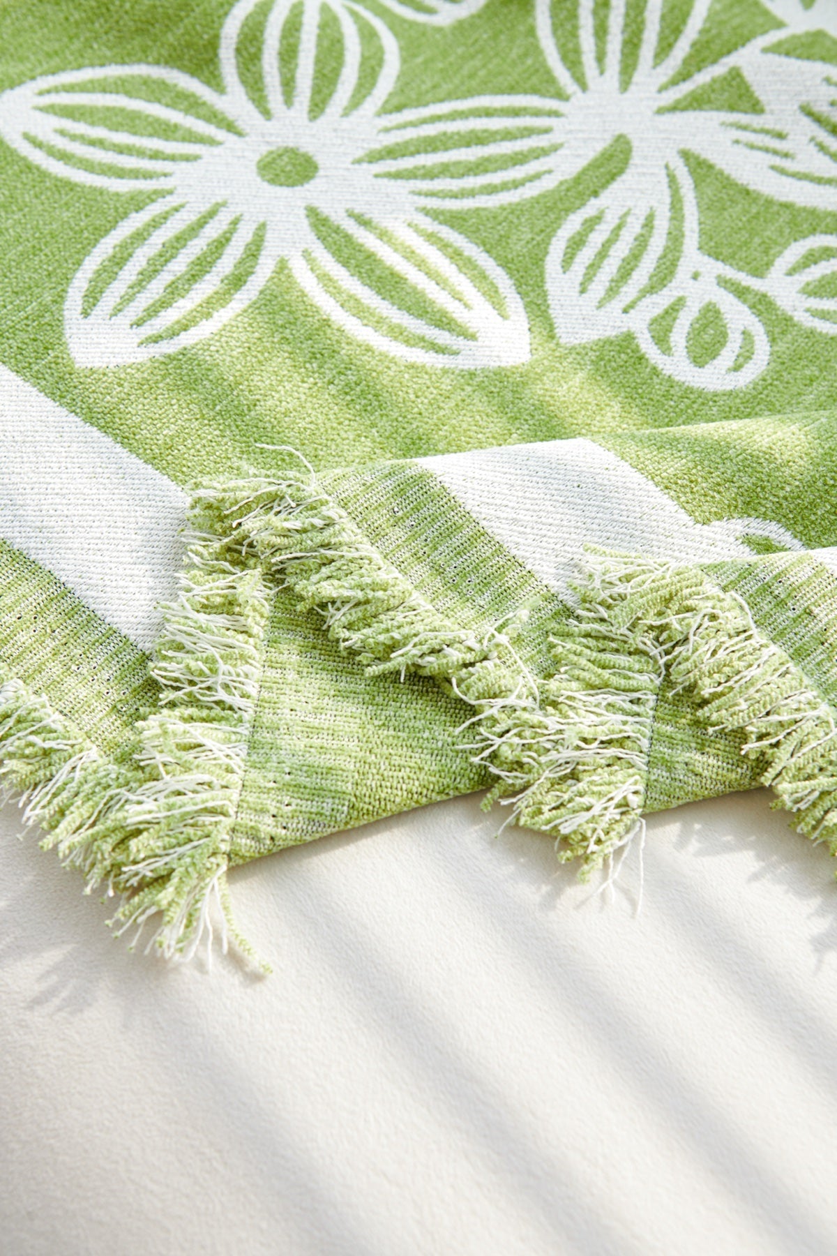 Decor Cedar Celia Floral Vine Fringe Sofa Throw Cover in Apple Green - floral vine sofa throw cover fabric and edge detail in United States, image 25