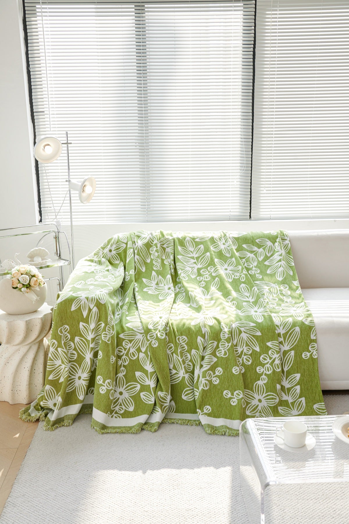 Decor Cedar Celia Floral Vine Fringe Sofa Throw Cover in Apple Green - floral vine sofa throw cover styled couch cover in United States, image 26