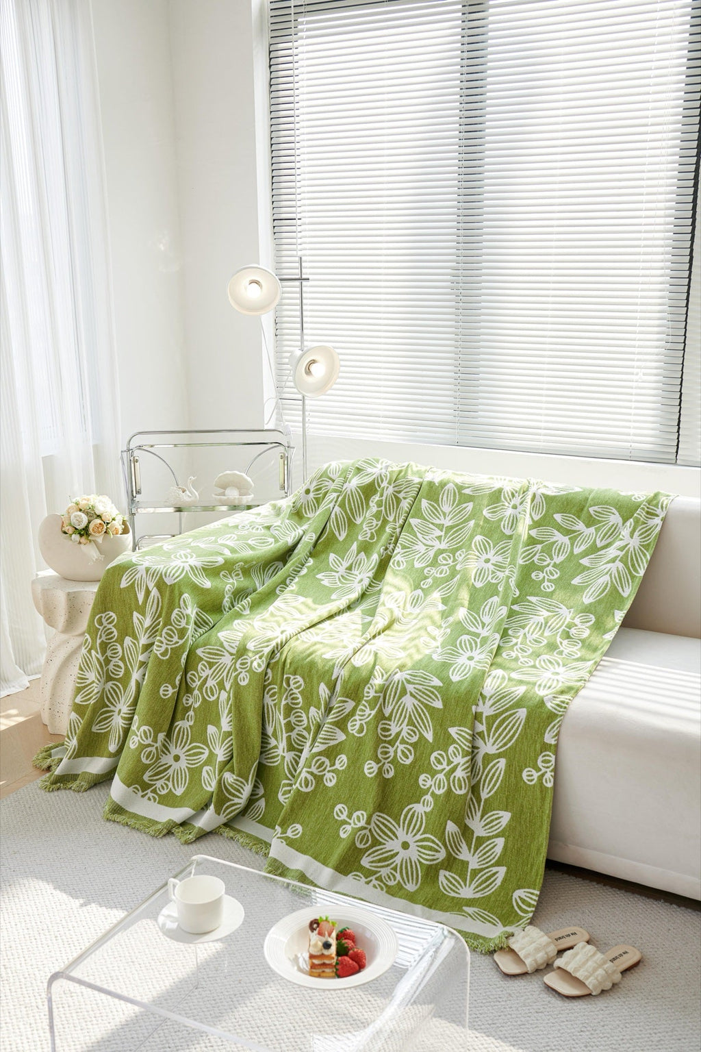 Decor Cedar Celia Floral Vine Fringe Sofa Throw Cover in Apple Green - floral vine sofa throw cover styled couch cover in United States, image 27