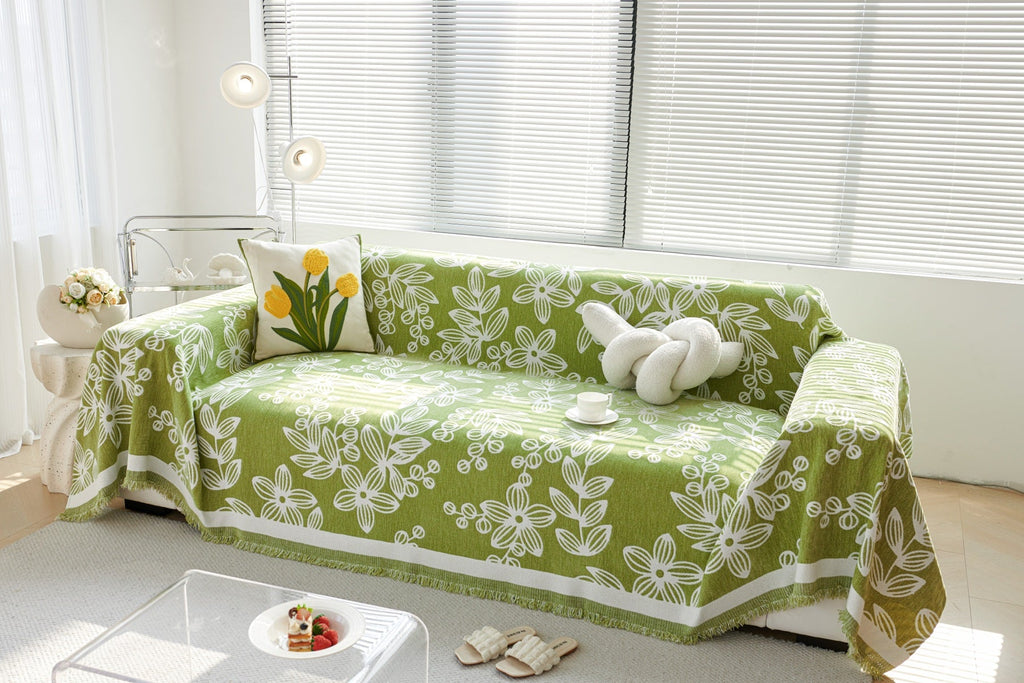 Decor Cedar Celia Floral Vine Fringe Sofa Throw Cover in Apple Green - floral vine sofa throw cover full sofa styling in United States, image 32