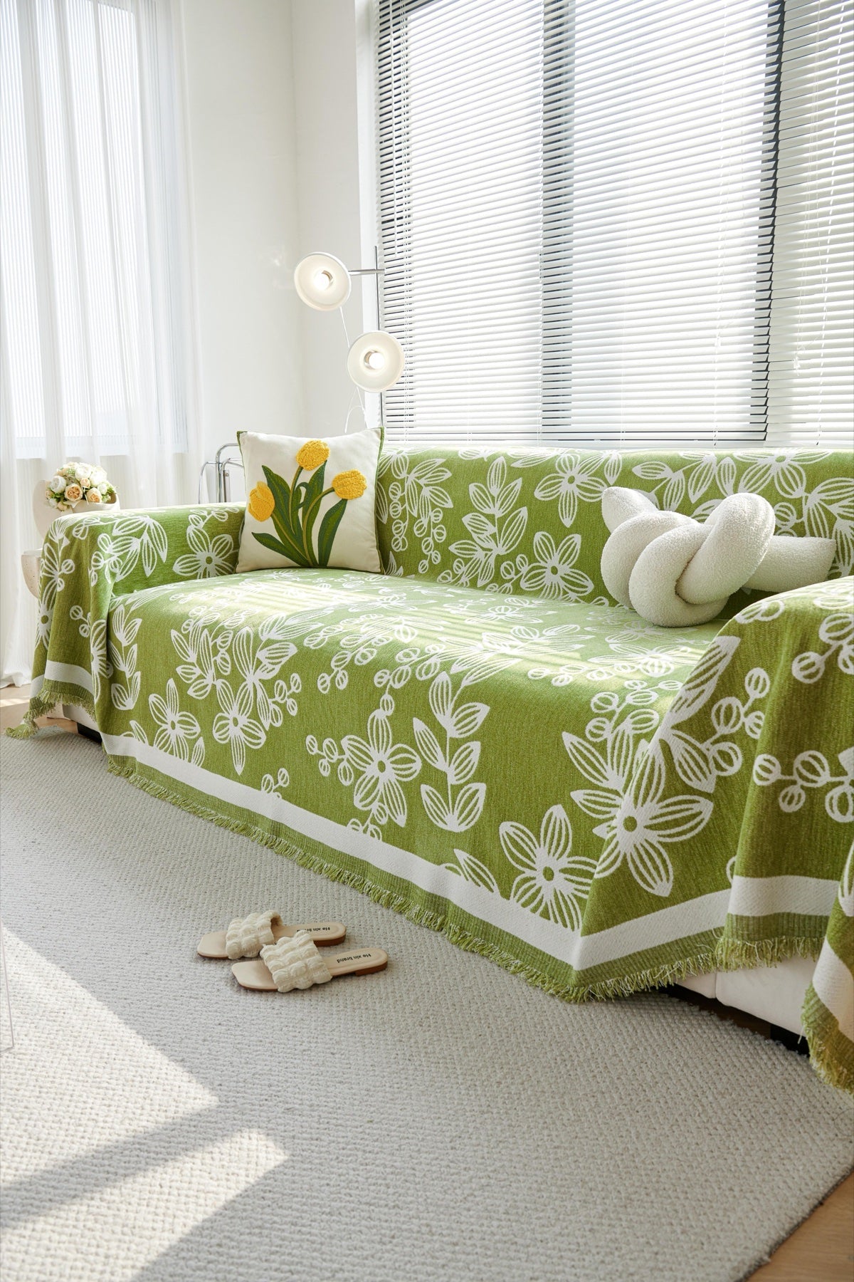 Decor Cedar Celia Floral Vine Fringe Sofa Throw Cover in Apple Green - floral vine sofa throw cover styled couch cover in United States, image 33