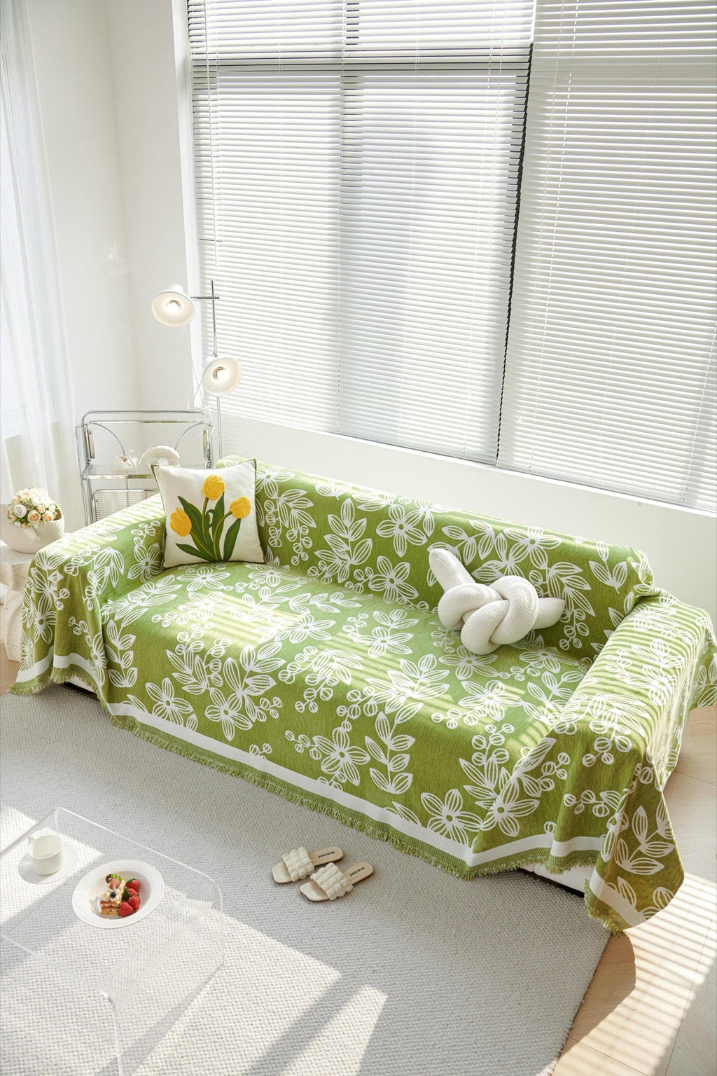Decor Cedar Celia Floral Vine Fringe Sofa Throw Cover in Apple Green - floral vine sofa throw cover full sofa styling in United States, image 34