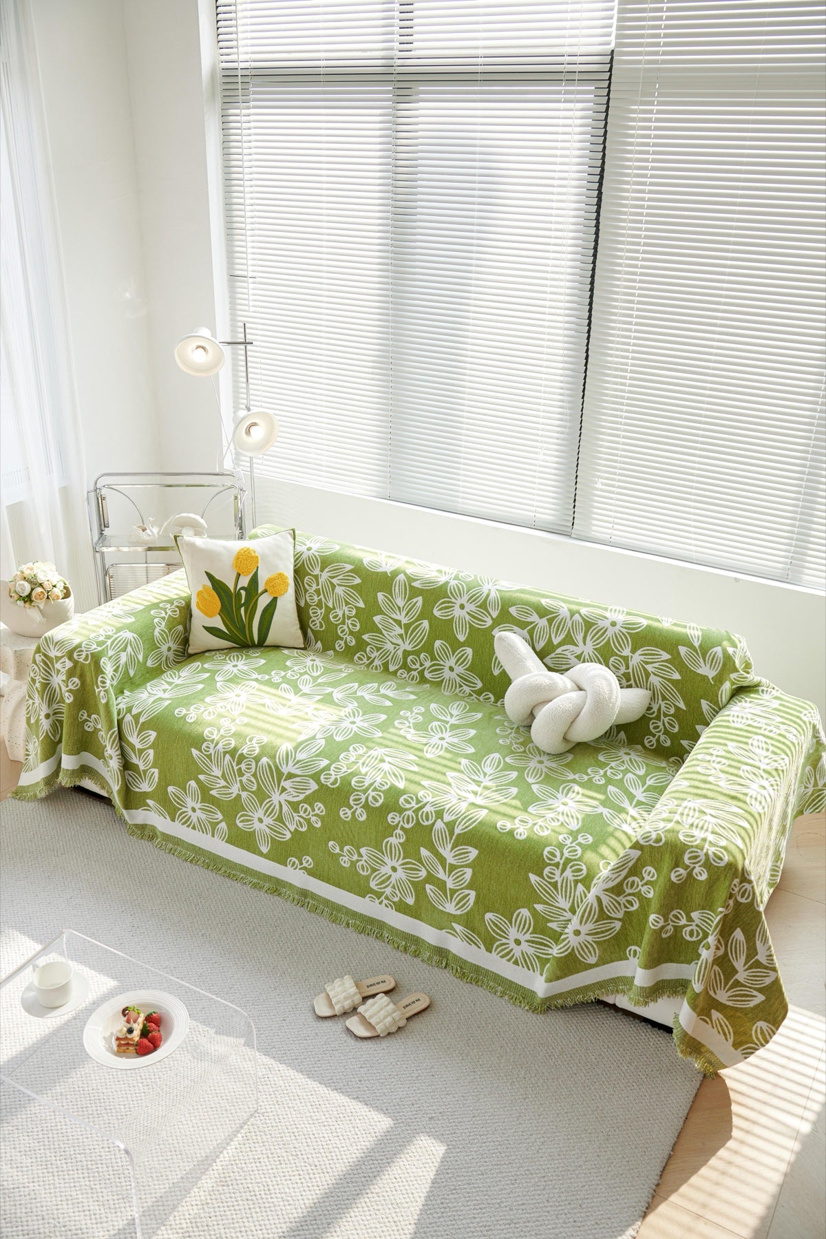 Decor Cedar Celia Floral Vine Fringe Sofa Throw Cover in Apple Green - floral vine sofa throw cover full sofa styling in United States, image 34