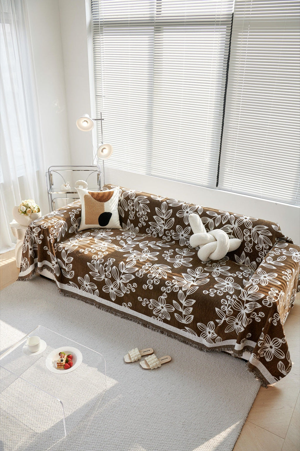 Decor Cedar Celia Floral Vine Fringe Sofa Throw Cover in Cocoa Vine - floral vine sofa throw cover styled couch cover in United States, image 10