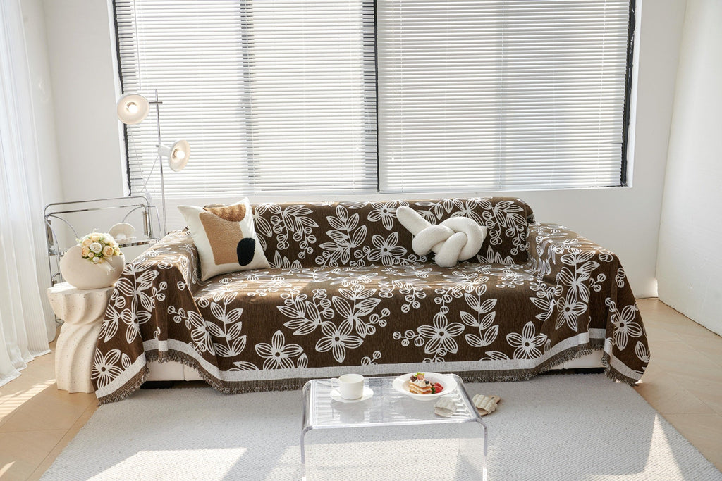 Decor Cedar Celia Floral Vine Fringe Sofa Throw Cover in Cocoa Vine - floral vine sofa throw cover styled couch cover in United States, image 12