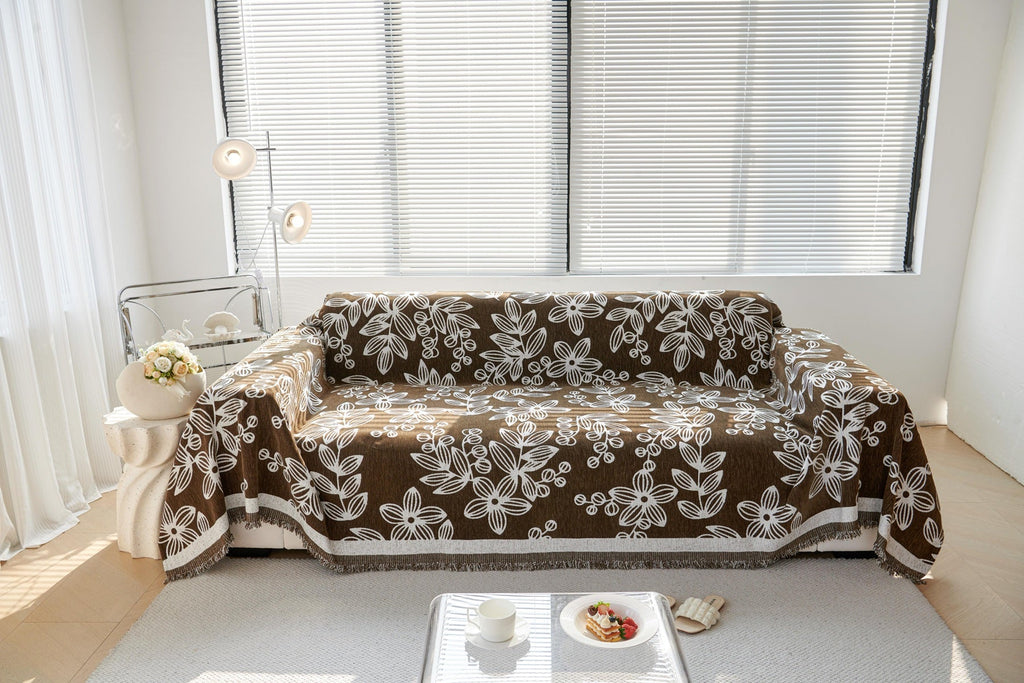 Decor Cedar Celia Floral Vine Fringe Sofa Throw Cover in Cocoa Vine - floral vine sofa throw cover full sofa styling in United States, image 14