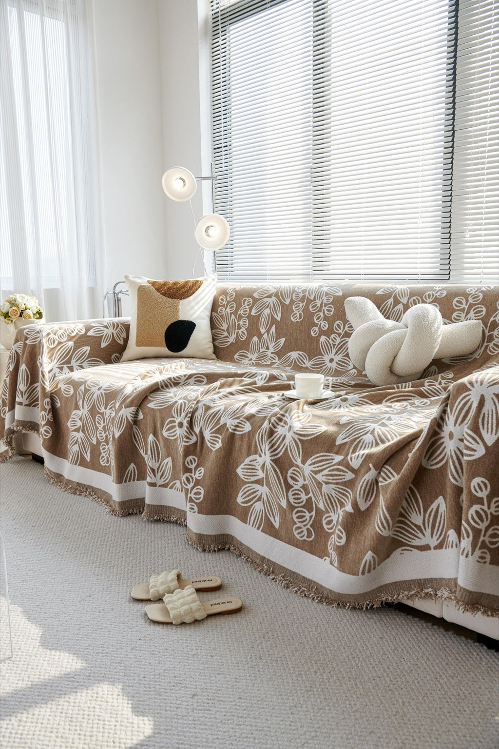 Decor Cedar Celia Floral Vine Fringe Sofa Throw Cover in Cocoa Vine - floral vine sofa throw cover styled couch cover in United States, image 19