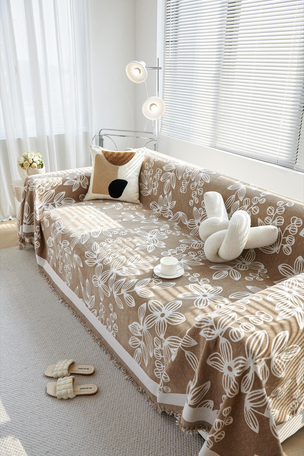 Decor Cedar Celia Floral Vine Fringe Sofa Throw Cover in Cocoa Vine - floral vine sofa throw cover styled couch cover in United States, image 21
