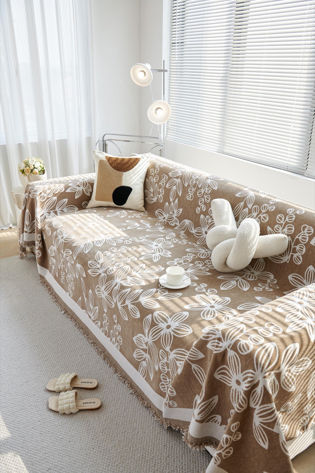Decor Cedar Celia Floral Vine Fringe Sofa Throw Cover in Cocoa Vine - floral vine sofa throw cover styled couch cover in United States, image 21