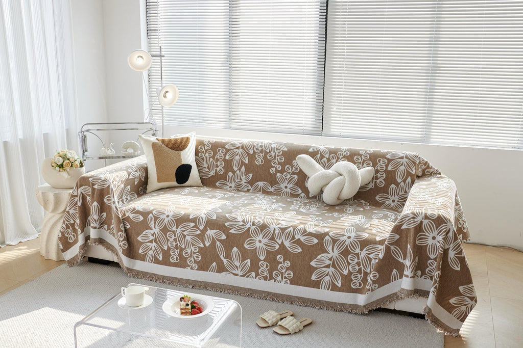 Decor Cedar Celia Floral Vine Fringe Sofa Throw Cover in Cocoa Vine - floral vine sofa throw cover styled couch cover in United States, image 22