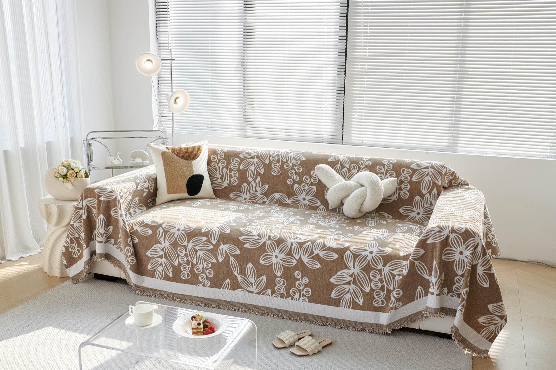 Decor Cedar Celia Floral Vine Fringe Sofa Throw Cover in Cocoa Vine - floral vine sofa throw cover styled couch cover in United States, image 22