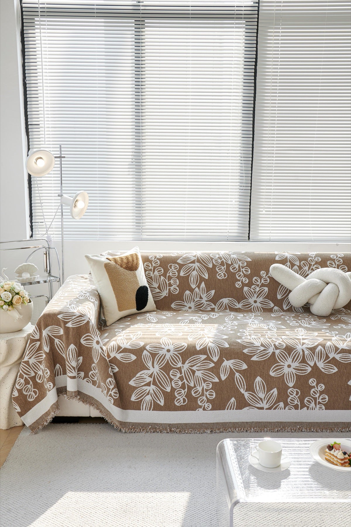 Decor Cedar Celia Floral Vine Fringe Sofa Throw Cover in Cocoa Vine - floral vine sofa throw cover full sofa styling in United States, image 23