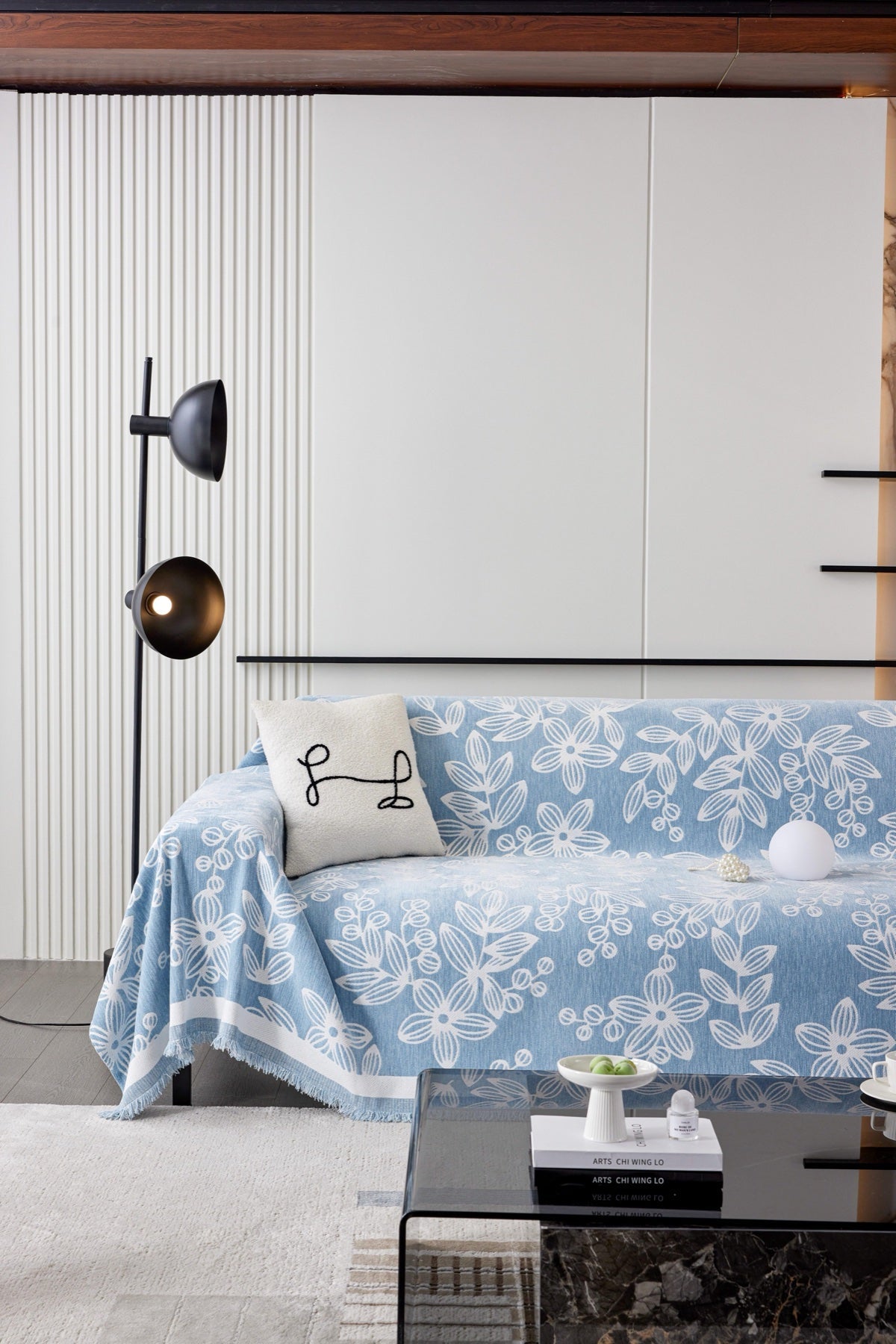 Decor Cedar Celia Floral Vine Fringe Sofa Throw Cover in Sky Blue - floral vine sofa throw cover full sofa styling in United States, image 38