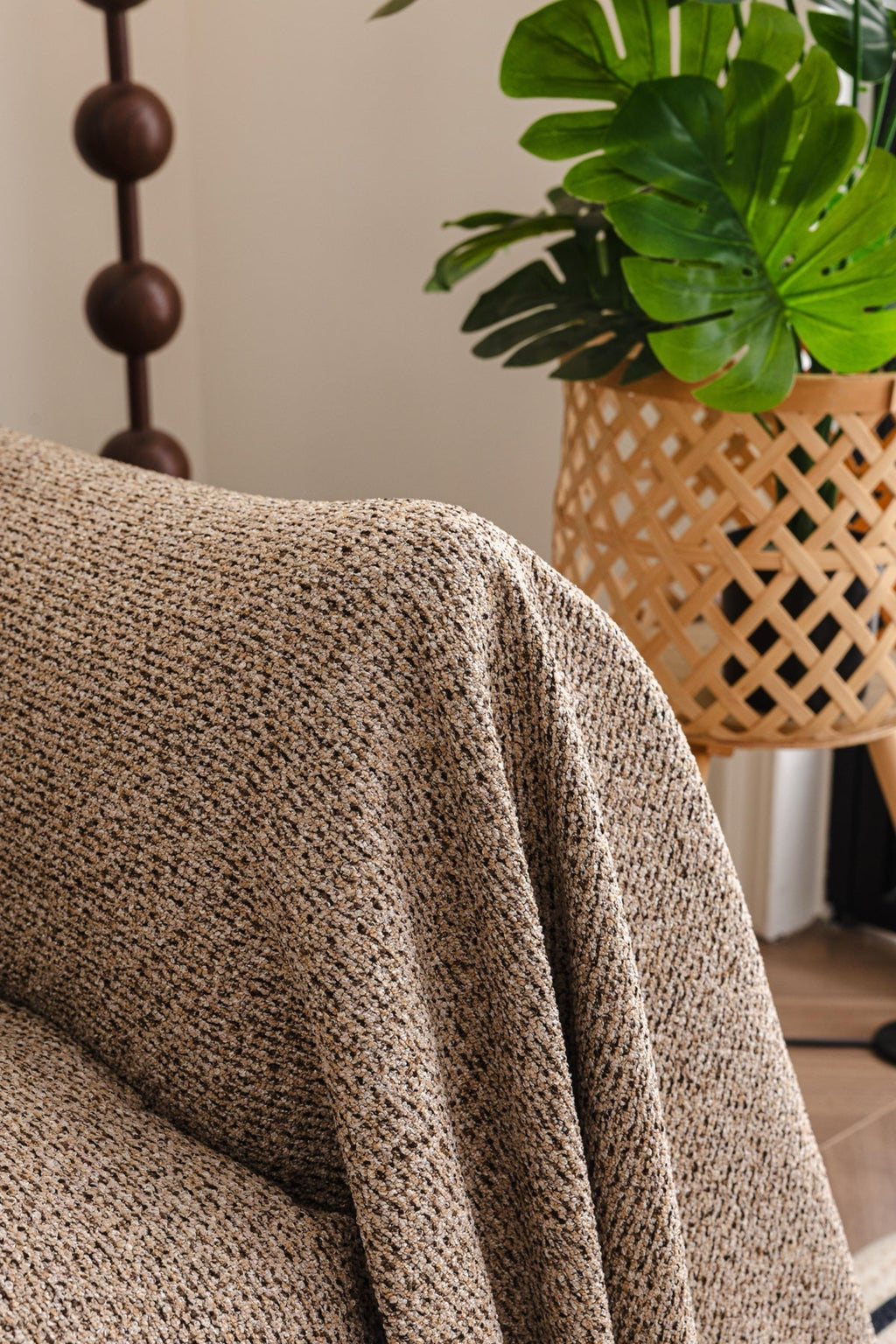 Decor Cedar Como Textured Boucle Fringe Sofa Throw Cover in Warm Taupe - textured boucle sofa throw cover styled couch cover in United States, image 12