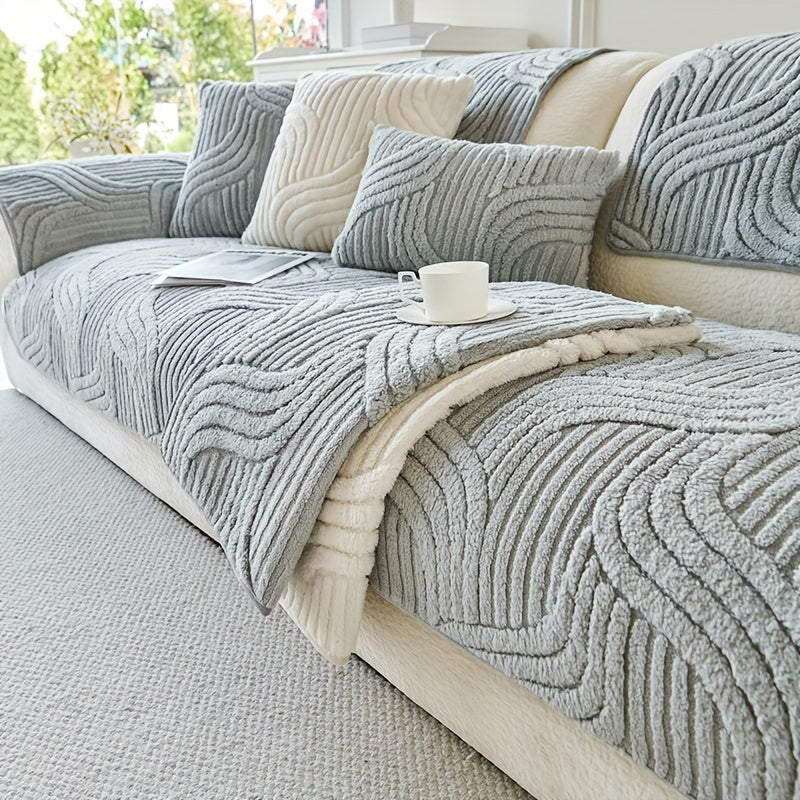 Decor Cedar Velvetta Plush Sofa Cover detail product image for stretch sofa cover in United States - Dark Gray / Large 4-seater 90*240cm/35.4*94.5inch