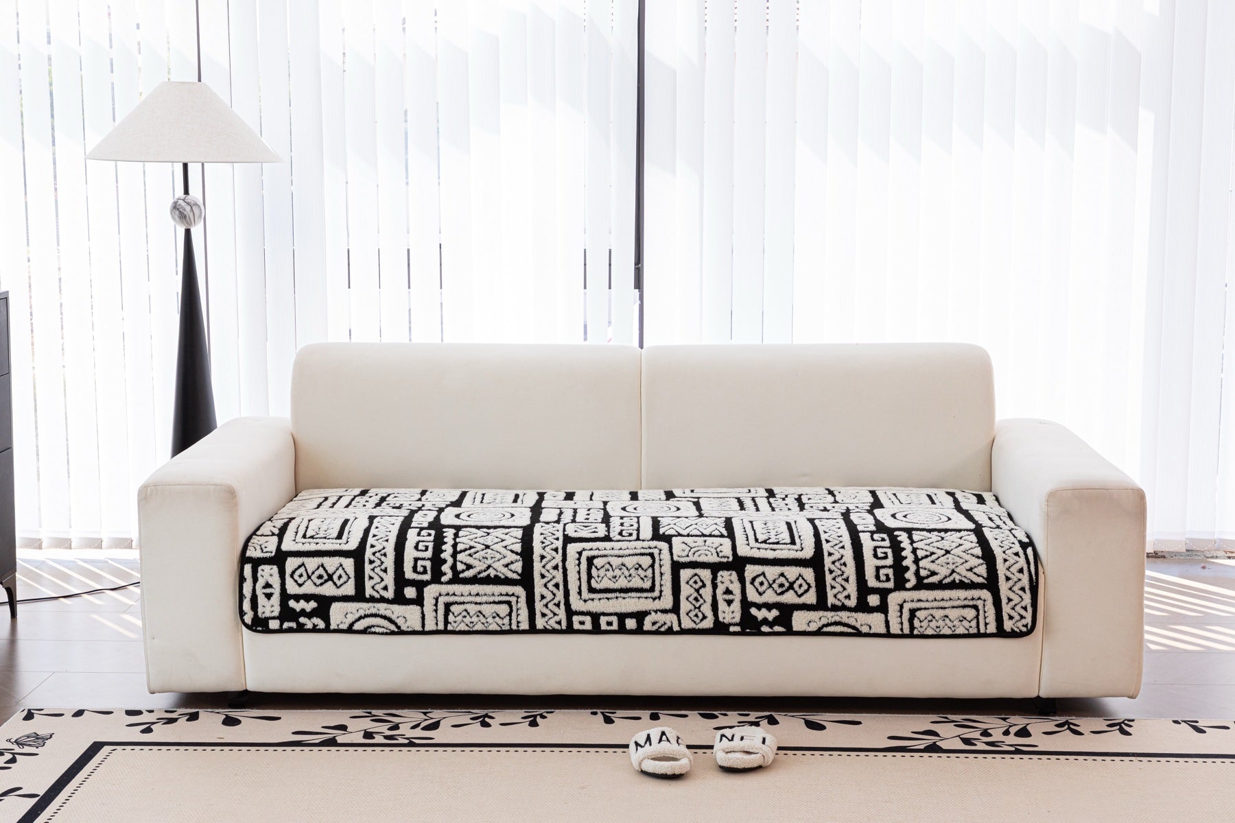 Decor Cedar Elara Geometric Plush Sofa Seat Cover in Black Ivory - detail image for geometric plush couch cover pieces in United States