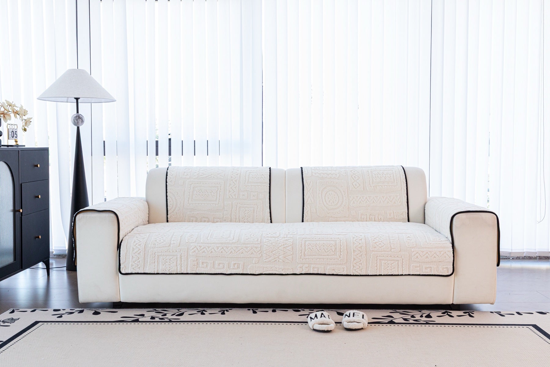 Decor Cedar Elara Geometric Plush Sofa Seat Cover in Ivory Cream - detail image for geometric plush couch cover pieces in United States